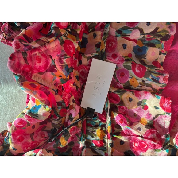 ASTR Top Women Large Pink Floral Puff Sleeve Corset Cropped Boho Coquette Preppy - Picture 4 of 4